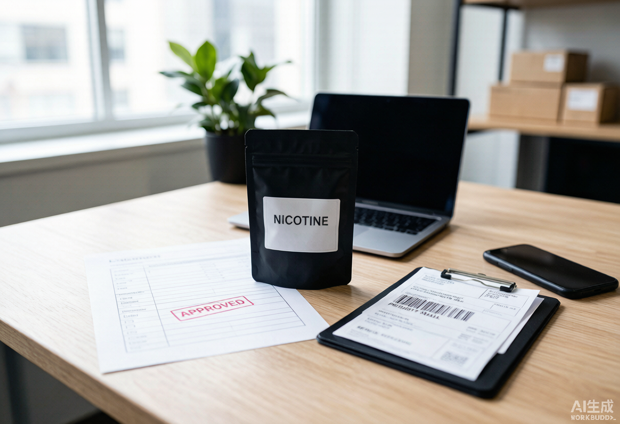U.S. vape importer compliance workspace with nicotine pouch product review and trade logistics